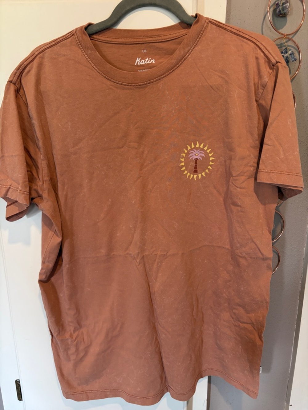 Katin Men's Rust Short Sleeve Tee with Sun & Palm Graphic size L